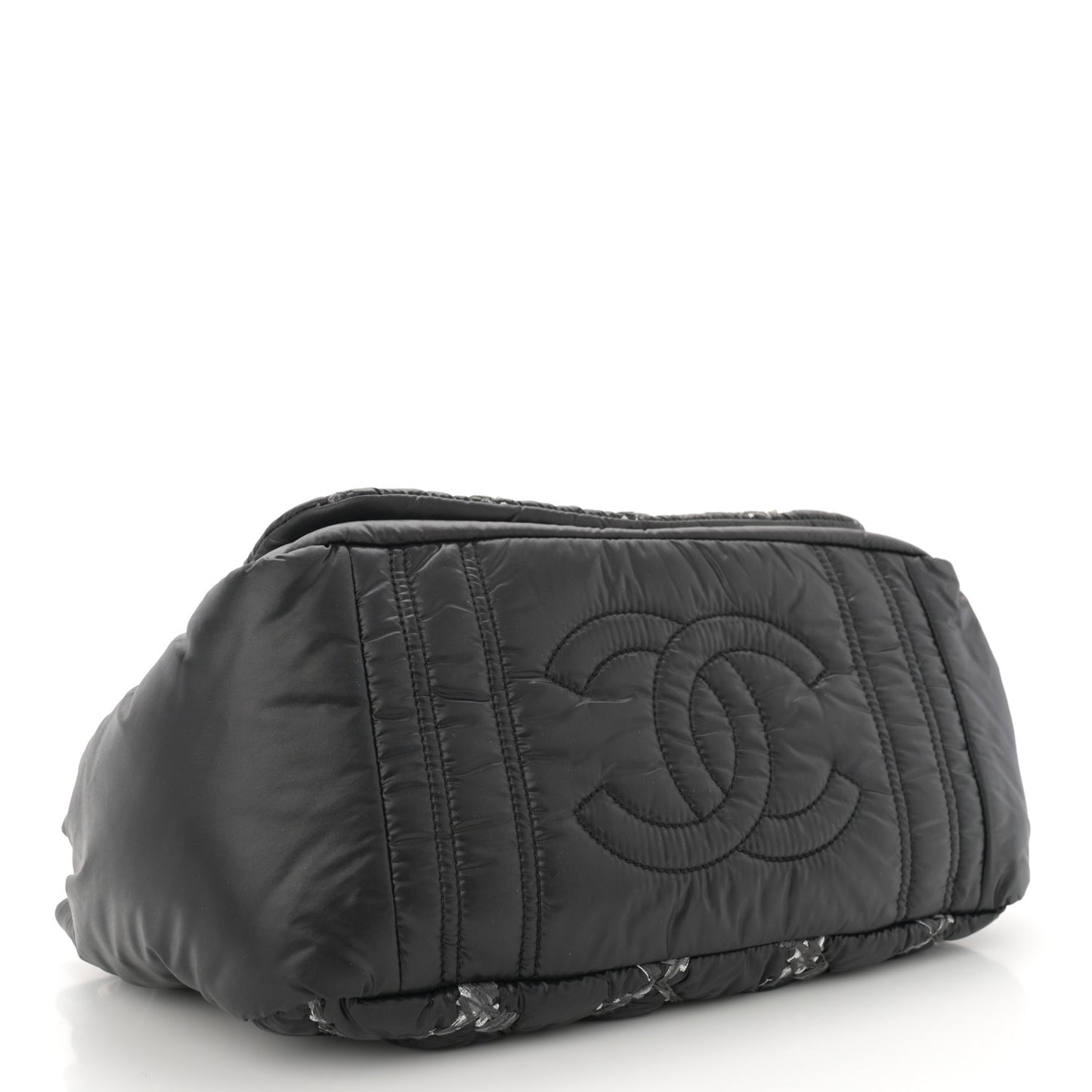 Nylon Quilted Tweed Stitch Bubble Accordion Flap Black
