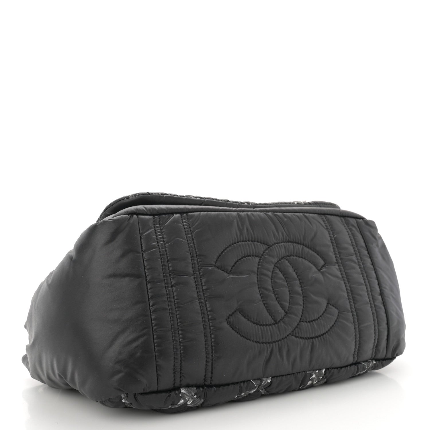 Chanel Nylon Quilted Tweed Stitch Bubble Accordion Flap Black 4 of 12