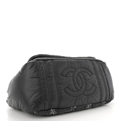 Chanel Nylon Quilted Tweed Stitch Bubble Accordion Flap Black 4 of 12