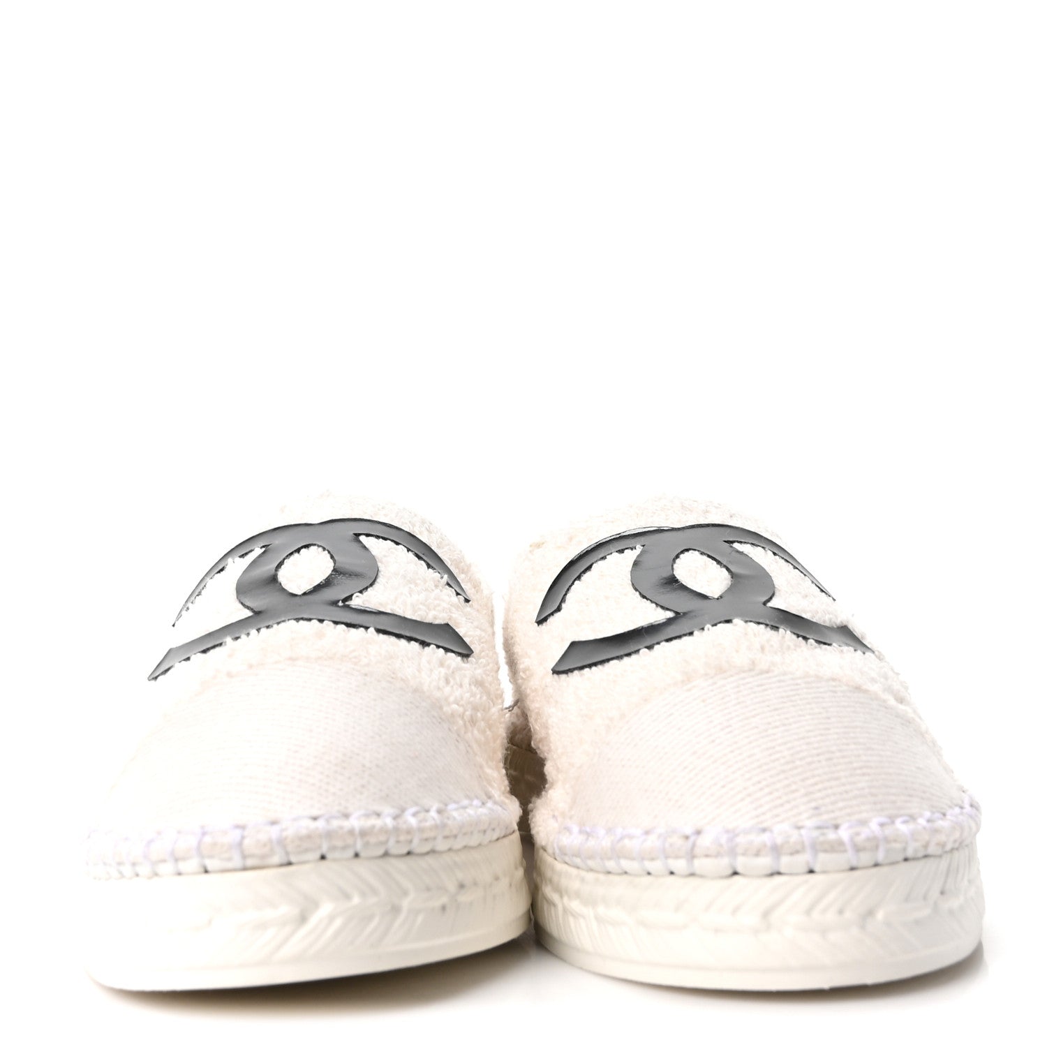 Chanel Tweed Grosgrain Patent CC Espadrilles 35 White Black 3 of 10