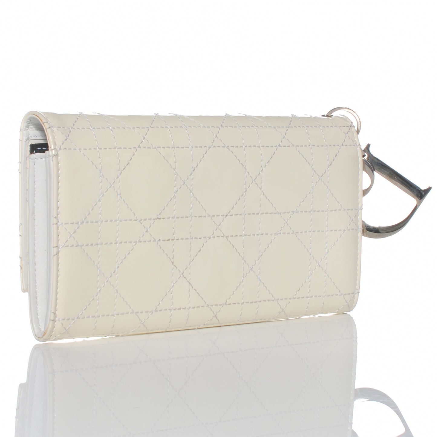 Patent Cannage Lady Dior Charm Wallet White
