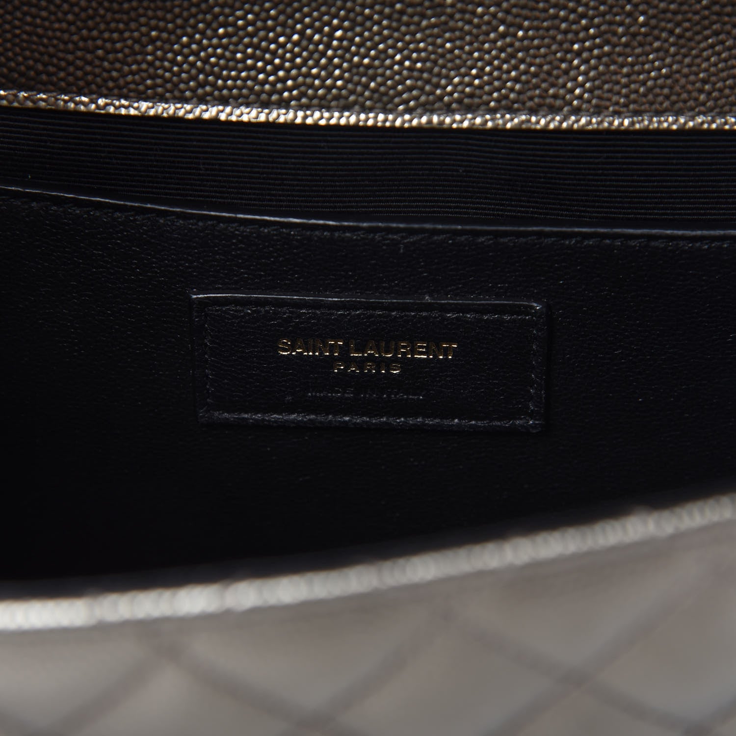 Saint Laurent Metallic Grain De Poudre Textured Mixed Matelasse Triquilt Medium Monogram Satchel Piombo 8 of 10