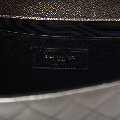 Saint Laurent Metallic Grain De Poudre Textured Mixed Matelasse Triquilt Medium Monogram Satchel Piombo 8 of 10