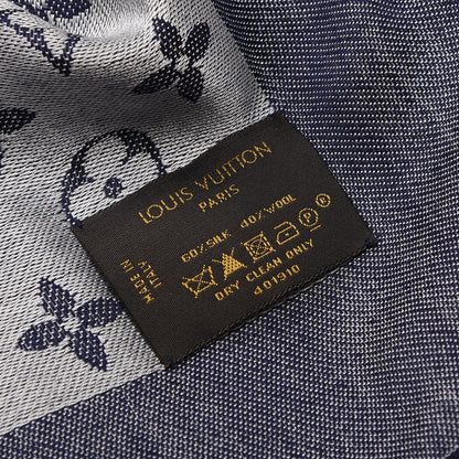 Louis Vuitton Silk Wool Monogram Denim Shawl Blue 4 of 4