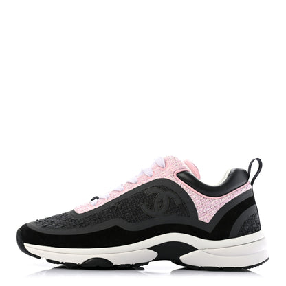 Chanel Tweed Suede Calfskin CC Sneakers 36.5 Gray Pink 1 of 7