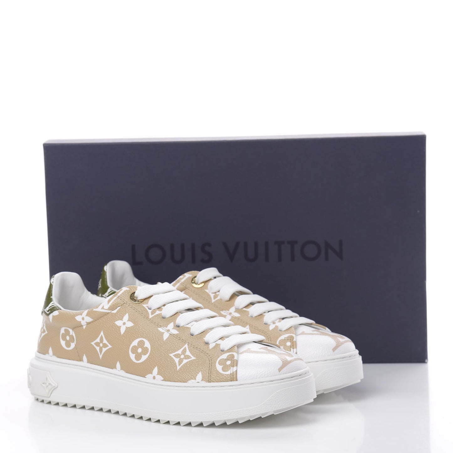 Monogram Giant Time Out Sneakers 39 Kaki White Beige