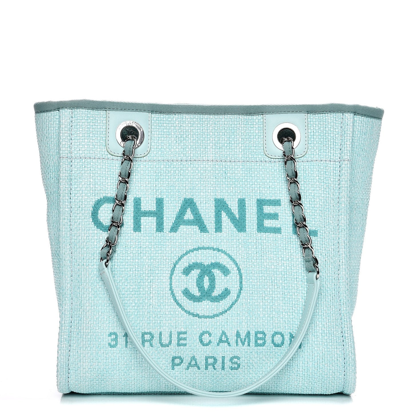Woven Straw Raffia Deauville Mini Tote Turquoise