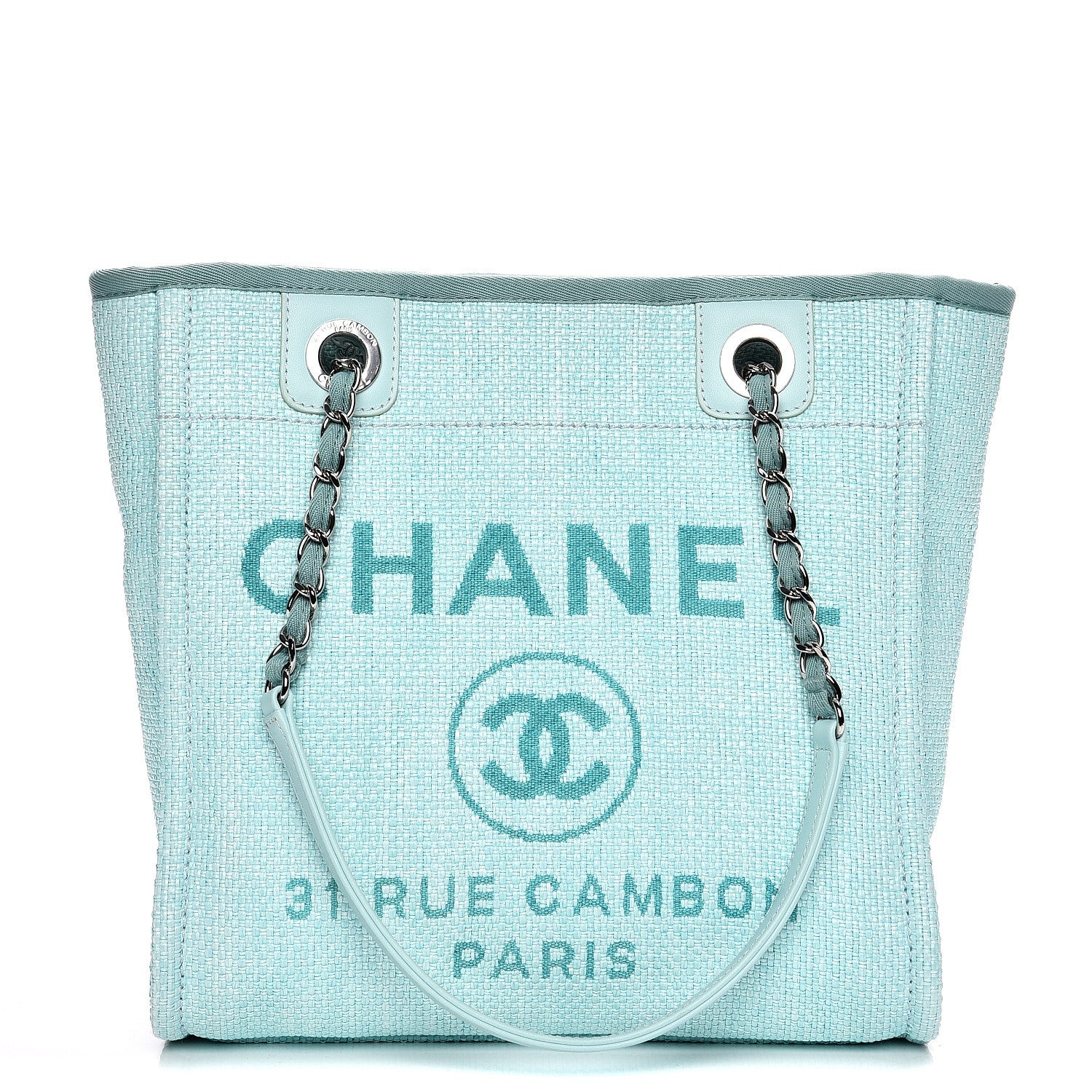 Chanel Woven Straw Raffia Deauville Mini Tote Turquoise 1 of 15