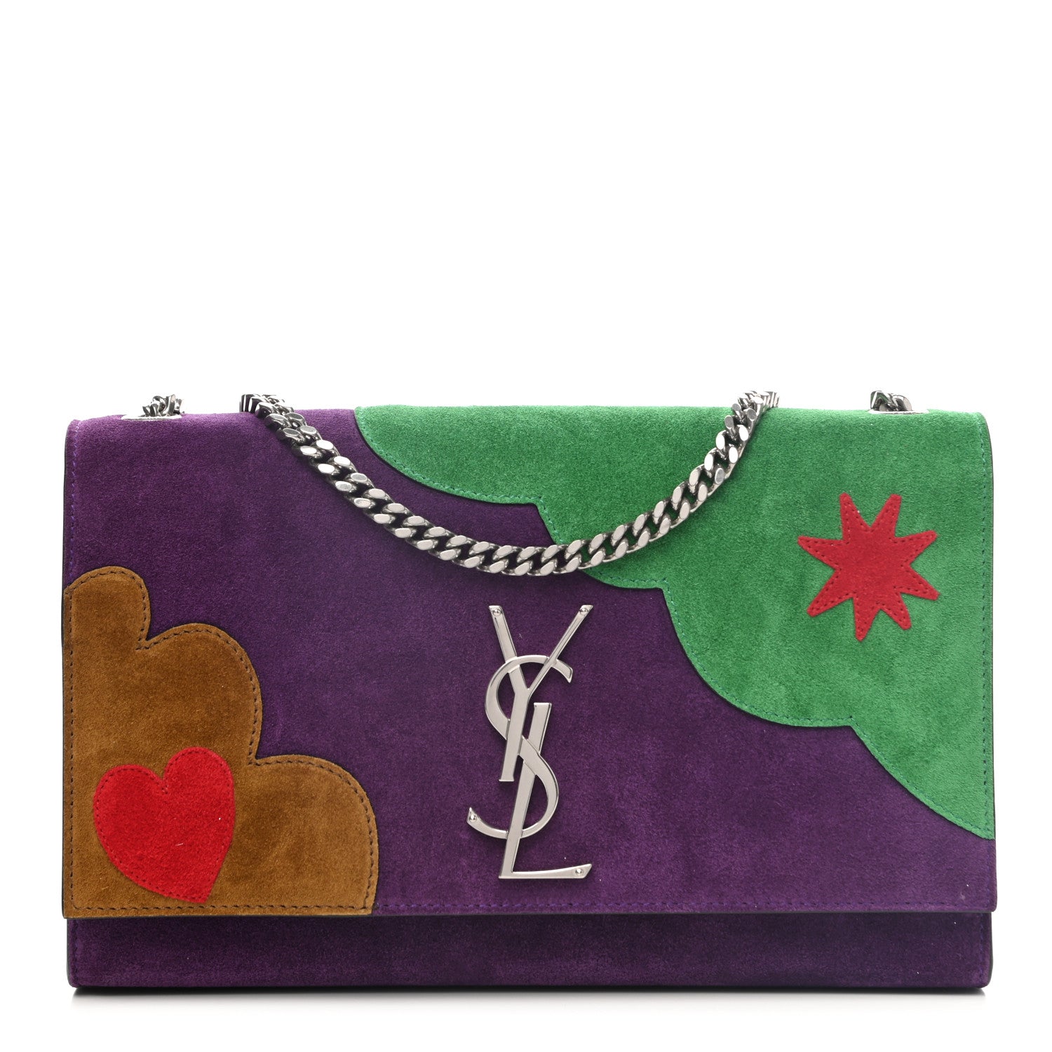 Saint Laurent Suede Patchwork Medium Classic Monogram Kate Satchel Purple 1 of 8