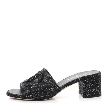 Chanel Tweed CC Mules 39.5 Black 1 of 8