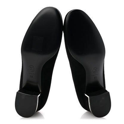 Chanel Suede CC Cap Toe Pumps 38 Black 6 of 10