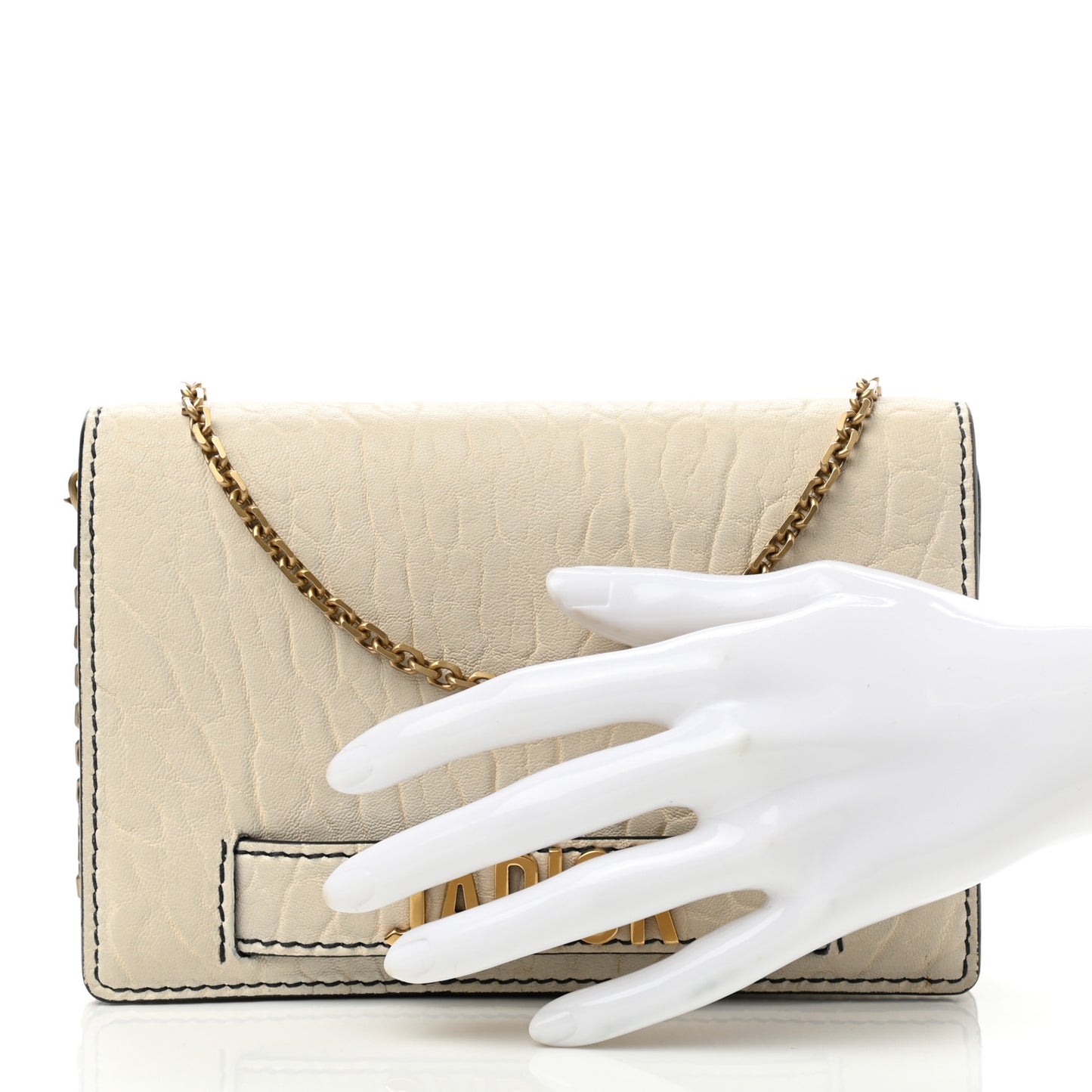 Canyon Grained Lambskin Mini J'Adior Chain Flap Bag White