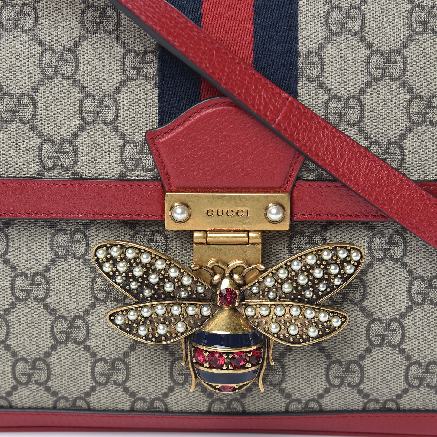 GG Supreme Monogram Medium Queen Margaret Shoulder Bag Red