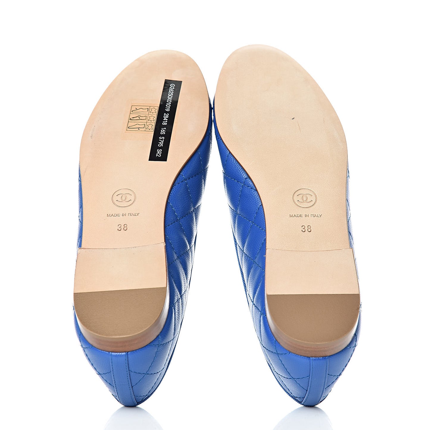 Caviar Quilted CC Cap Toe Ballerina Flats 38 Bright Blue