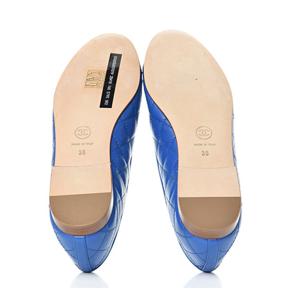 Chanel Caviar Quilted CC Cap Toe Ballerina Flats 38 Bright Blue 5 of 10