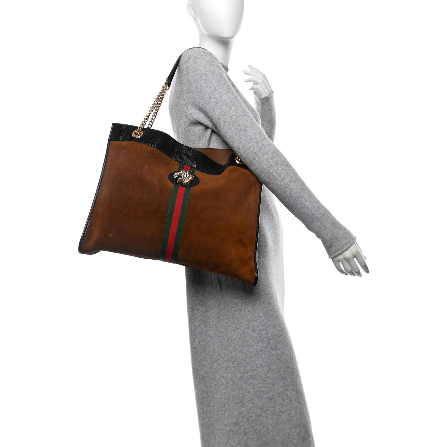 Suede Patent Large Rajah Chain Tote Nocciola Black