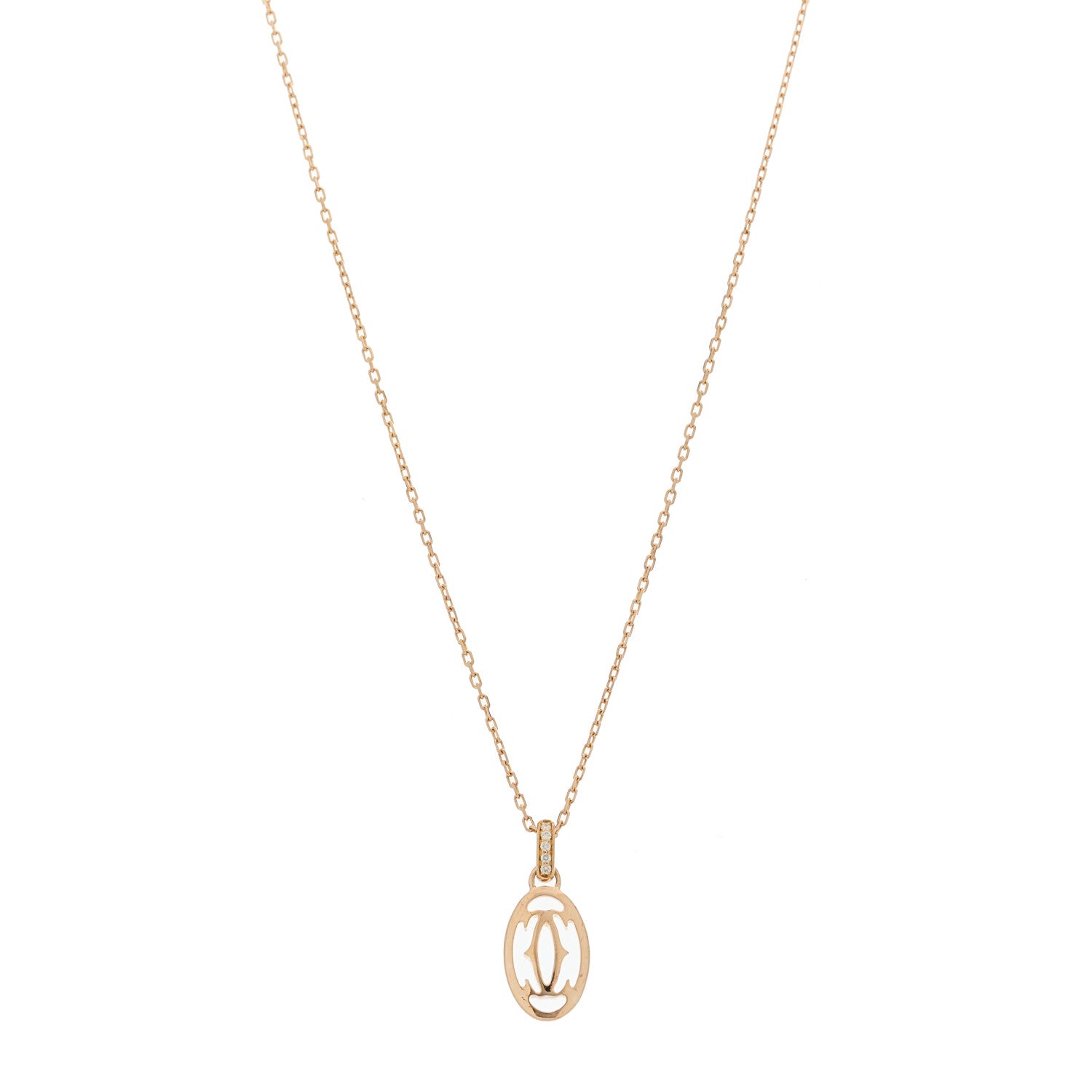 Cartier 18K Pink Gold Diamond Logo Pendant Necklace 1 of 5