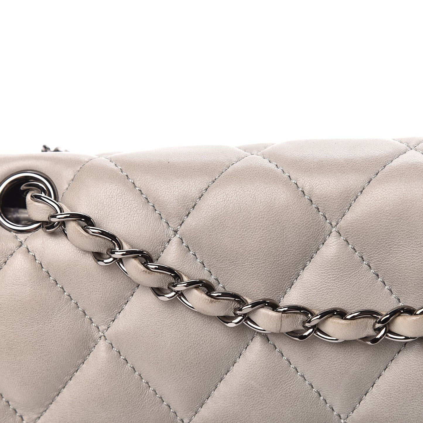 Lambskin Quilted 3 Accordion Flap Bag Grey