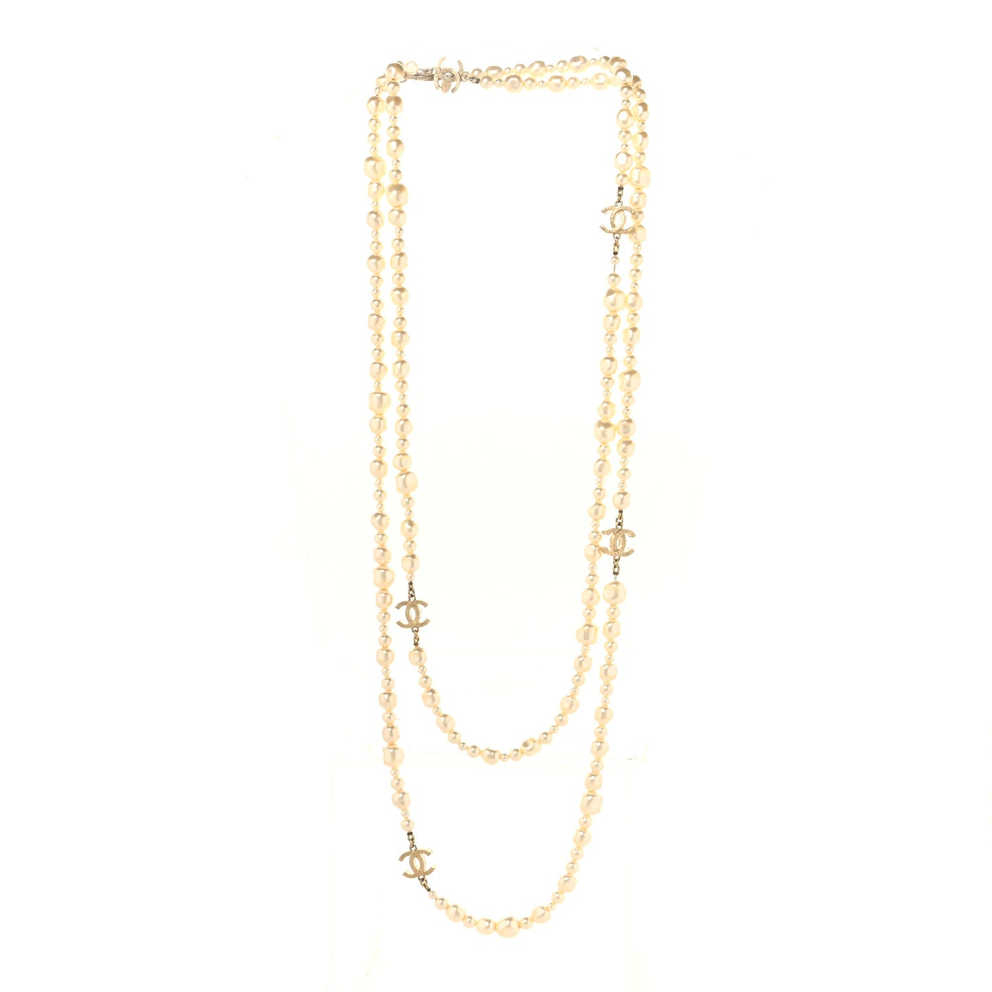 Pearl CC Long Necklace Light Gold
