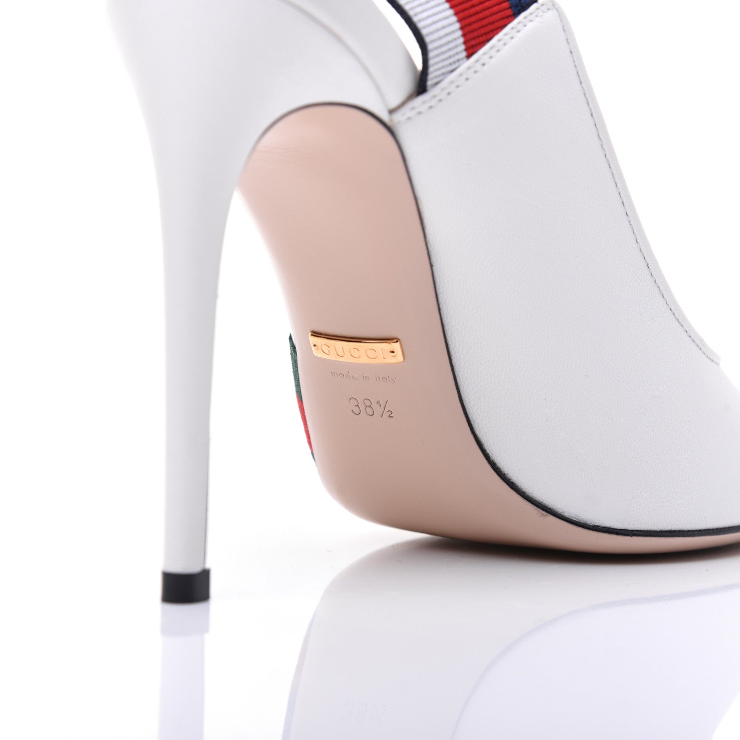 Gucci Malaga Kid Web Sylvie High Heel Slingback Pumps 38.5 White 6 of 18