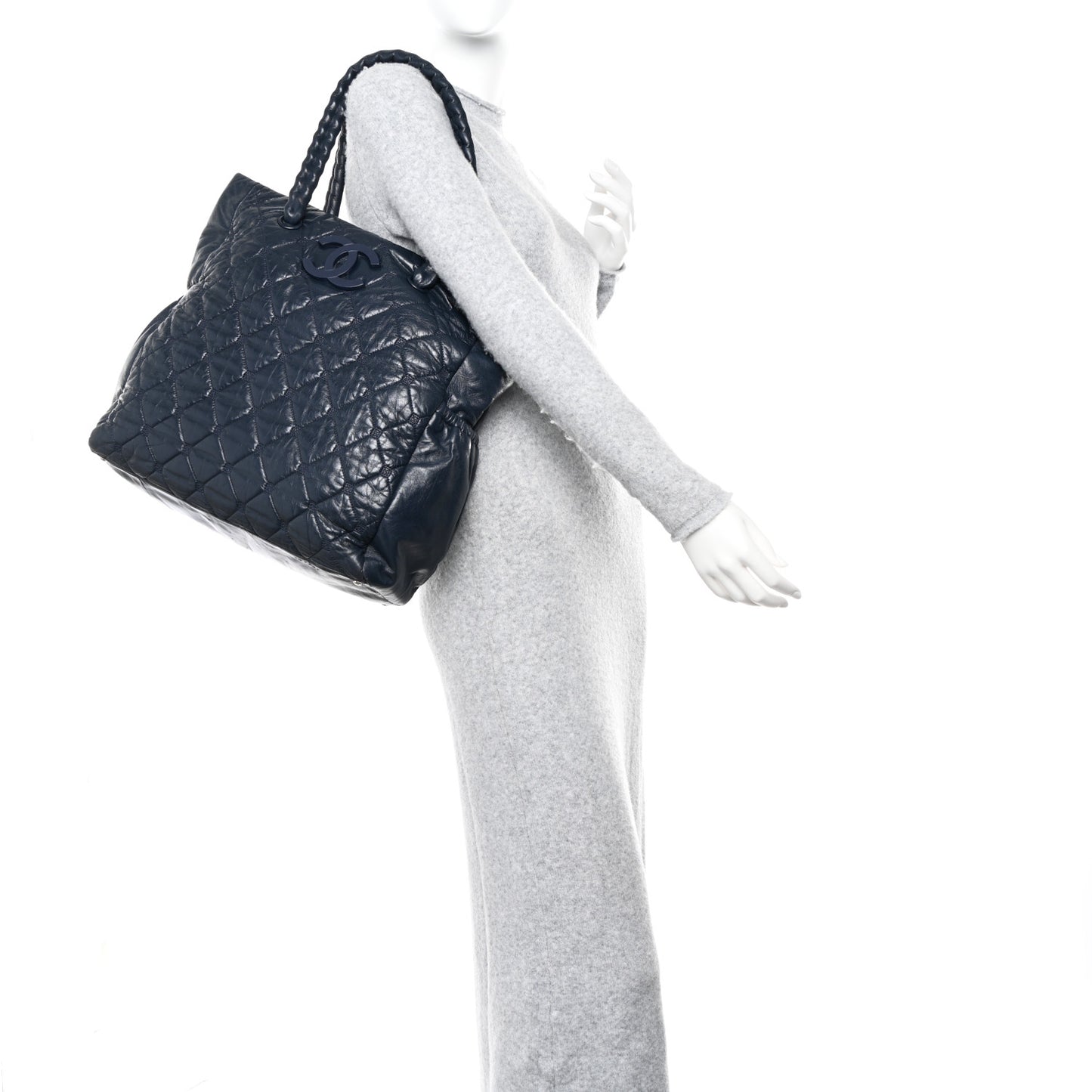 Lambskin Quilted Hidden Chain Tote Navy