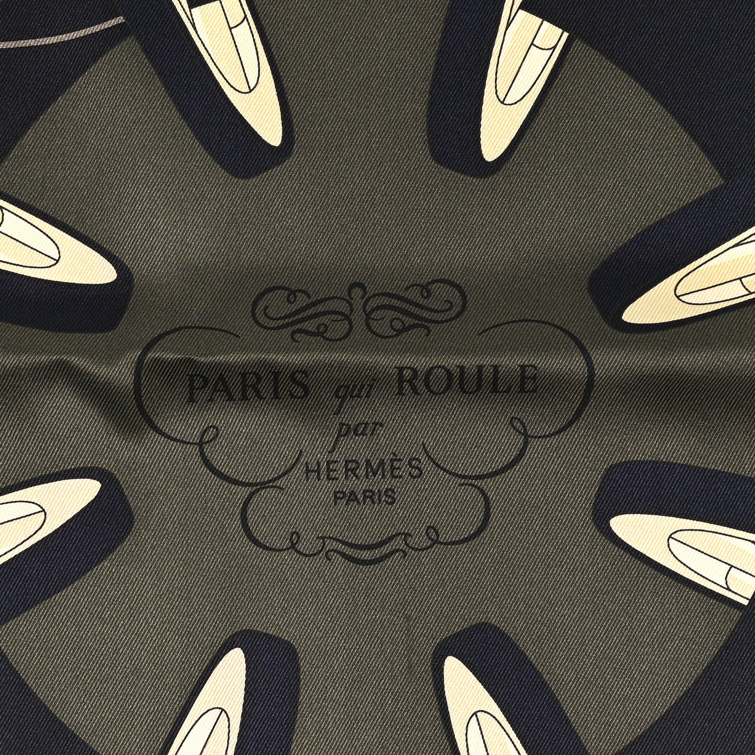 Hermes Silk Paris Qui Roule Scarf 70 White Vert Loden Etoupe 2 of 4