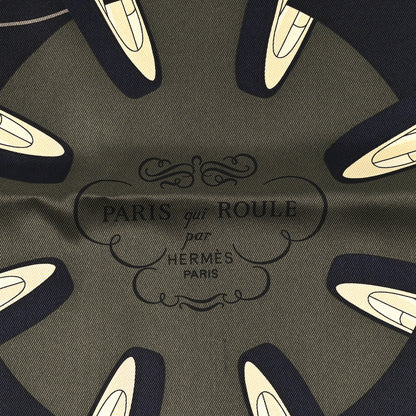 Hermes Silk Paris Qui Roule Scarf 70 White Vert Loden Etoupe 2 of 4