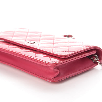 Chanel Patent Quilted Wallet On Chain WOC Dark Pink 6 of 13