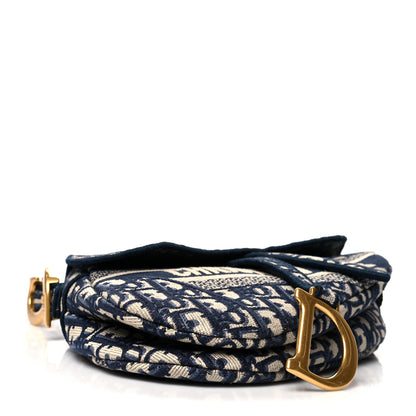 Christian Dior Oblique Embroidered Saddle Bag Blue 4 of 10