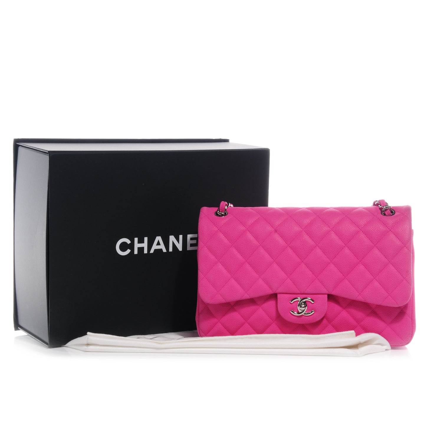 Iridescent Caviar Jumbo Double Flap Hot Pink