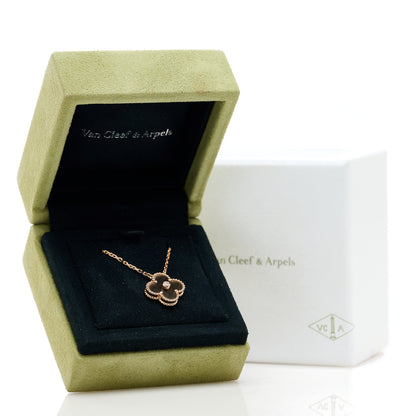Van Cleef & Arpels 18K Rose Gold Diamond Silver Obsidian Vintage Alhambra Pendant Necklace 6 of 6