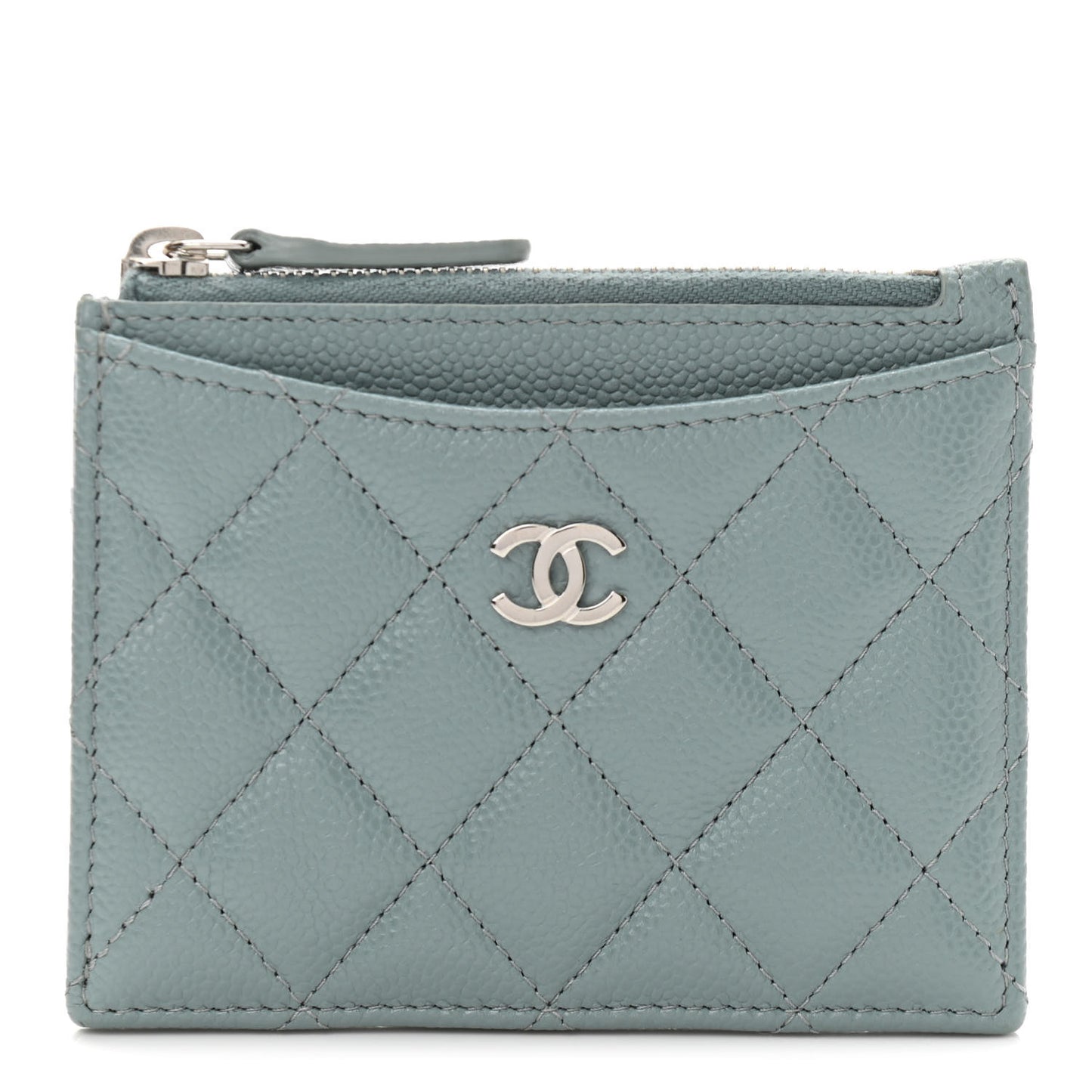 Caviar Quilted CC Zip Card Holder Light Blue