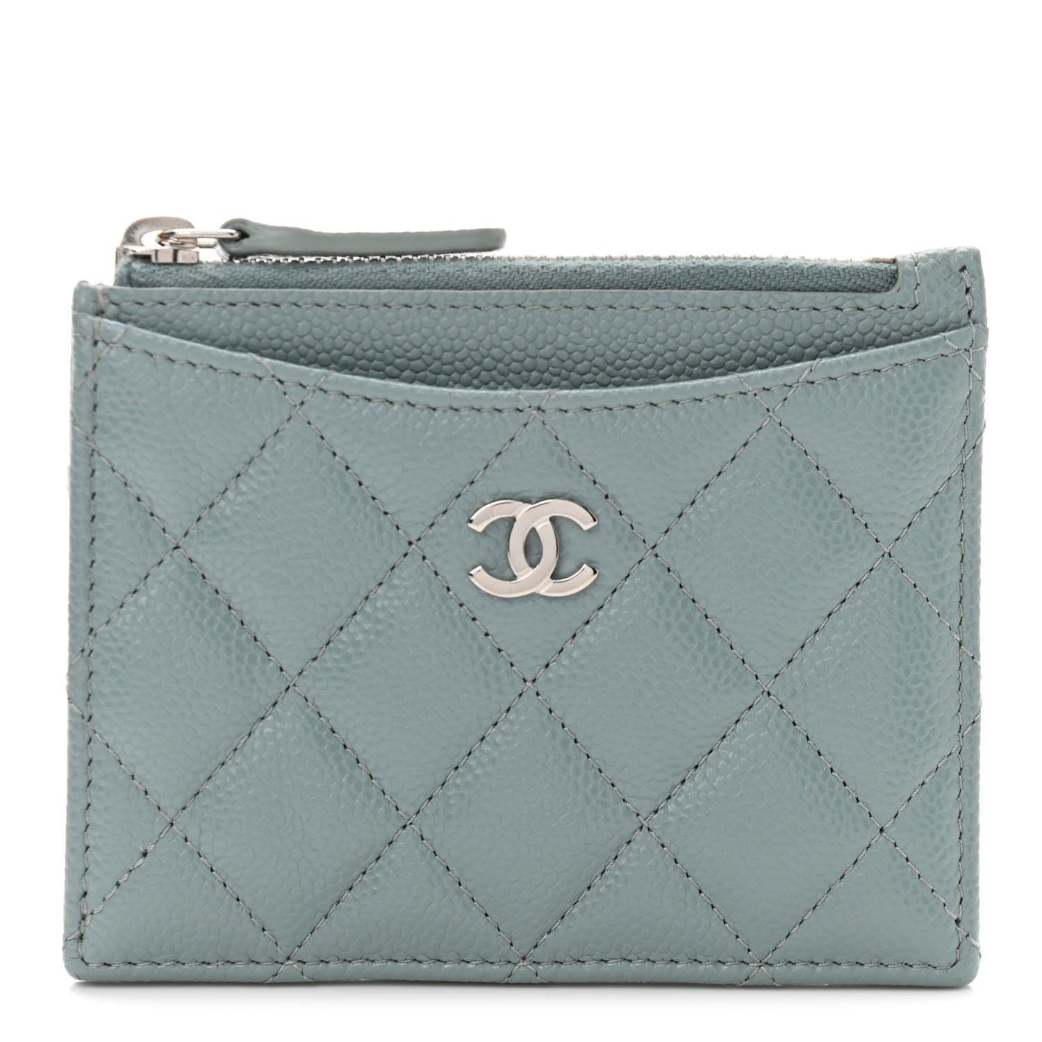Chanel Caviar Quilted CC Zip Card Holder Light Blue 1 of 7