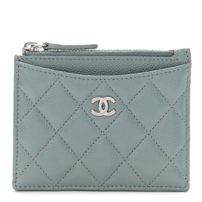 Chanel Caviar Quilted CC Zip Card Holder Light Blue 1 of 7