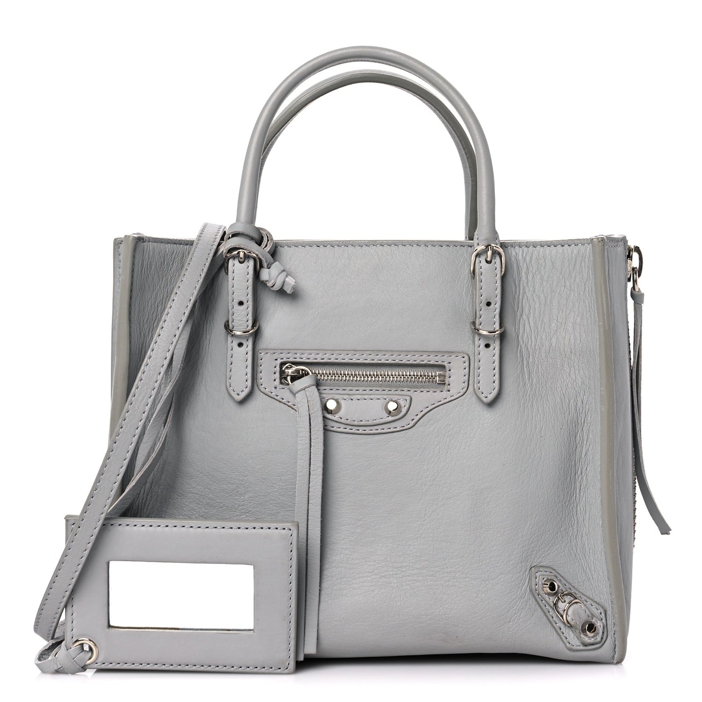 Calfskin Papier Mini A4 Zip Around Tote Gris Glace