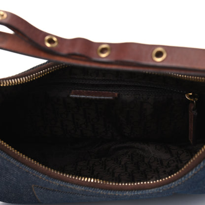 Christian Dior Denim Calfskin Street Chic Hobo Blue Brown 4 of 10