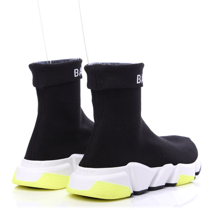 Balenciaga Neoprene Knit Womens Speed Cuffed Sneakers 40 Black White Yellow Fluo 4 of 9