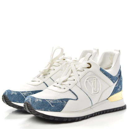 Louis Vuitton Calfskin Monogram Denim Run Away Sneakers 37.5 White 3 of 10