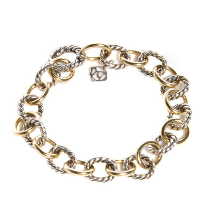 David Yurman Sterling Silver 18K Yellow Gold 10mm Medium Oval Link Bracelet 1 of 4