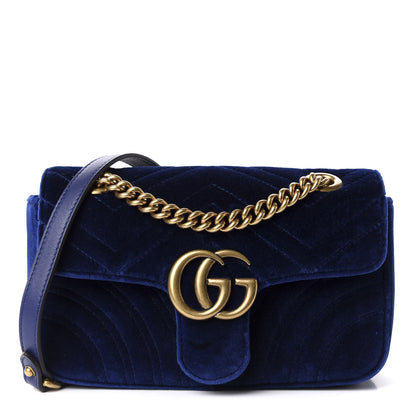 Gucci Velvet Matelasse Mini GG Marmont Shoulder Bag Cobalt Blue 1 of 10