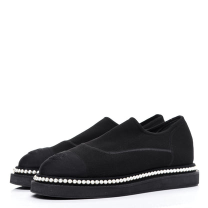 Chanel Stretch Fabric Grosgrain Pearl Cap Toe CC Moccasin Loafers 39 Black 3 of 13