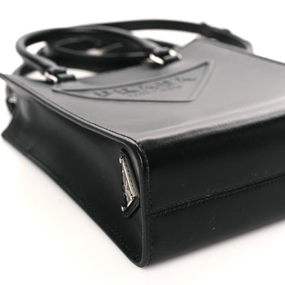 Prada Soft Calfskin Triangle Logo Embossed Small Double Handle Crossbody Tote Black 7 of 8