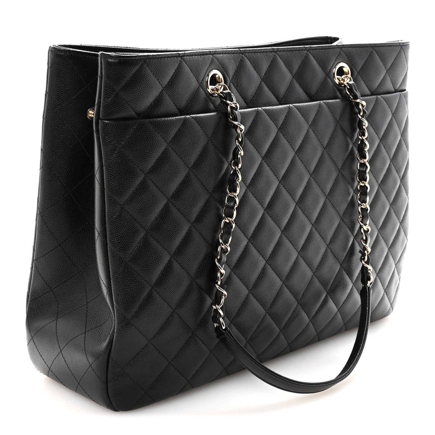 Caviar Quilted Large Shopping Tote Black