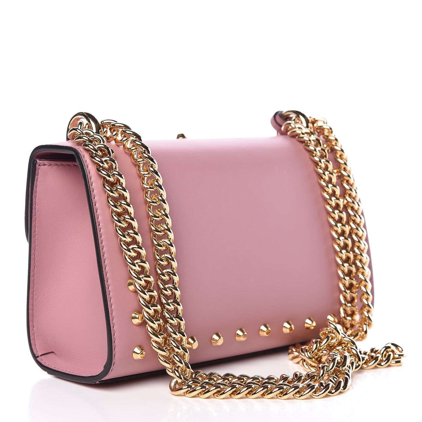 Calfskin Studded Small Padlock Shoulder Bag Carmine Rose