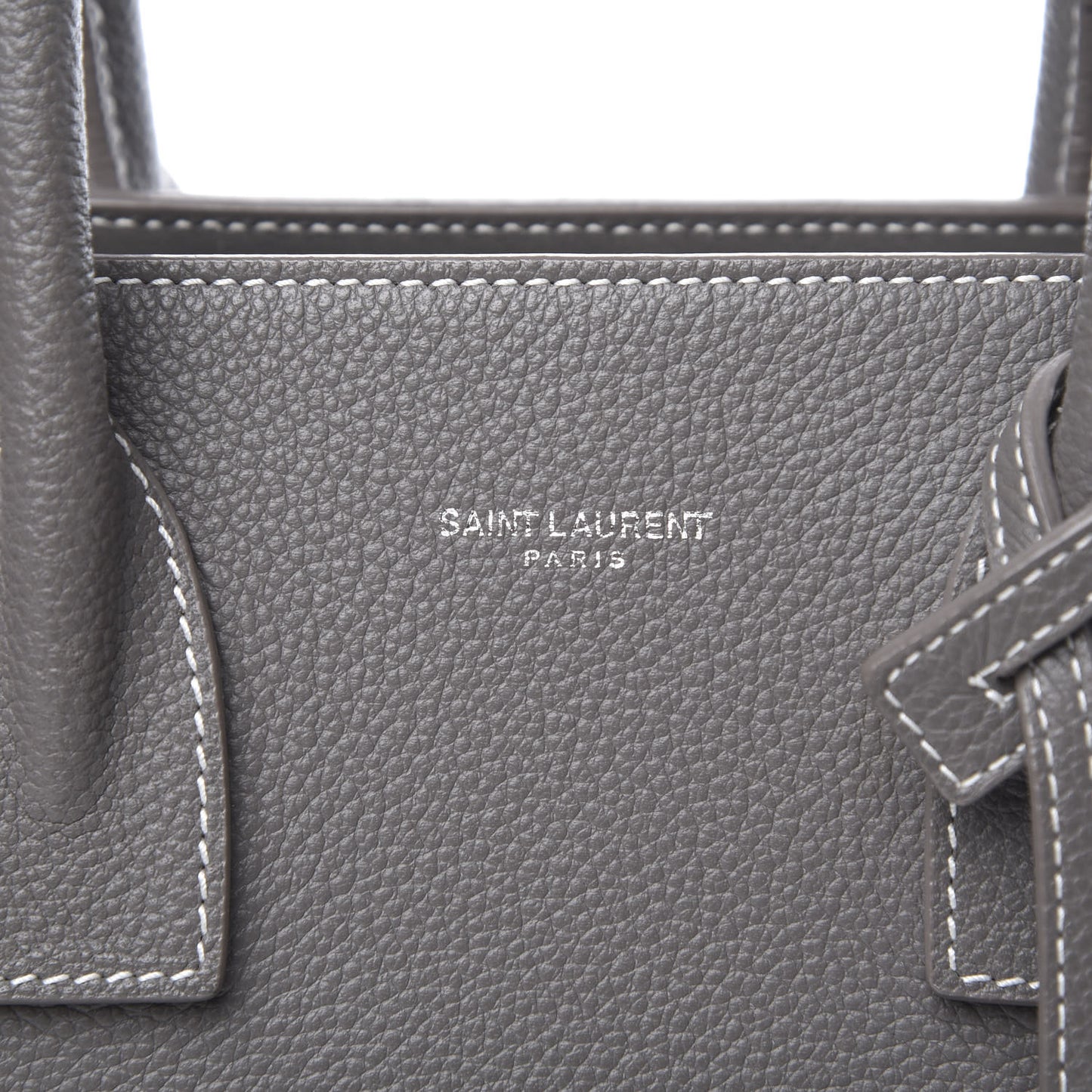 Grained Calfskin Topstich Baby Sac De Jour Fog