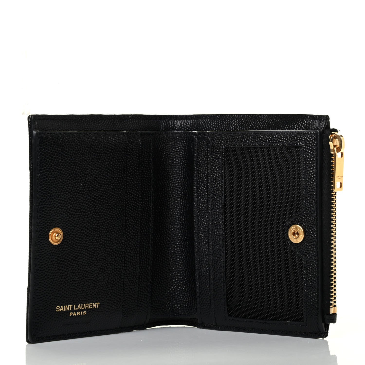 Saint Laurent Grain De Poudre Matelasse Chevron Monogram Zipped Card Case Black 5 of 8