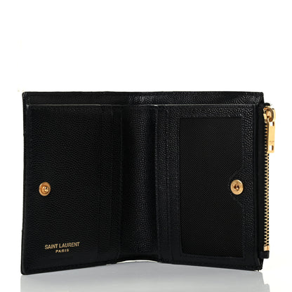 Saint Laurent Grain De Poudre Matelasse Chevron Monogram Zipped Card Case Black 5 of 8
