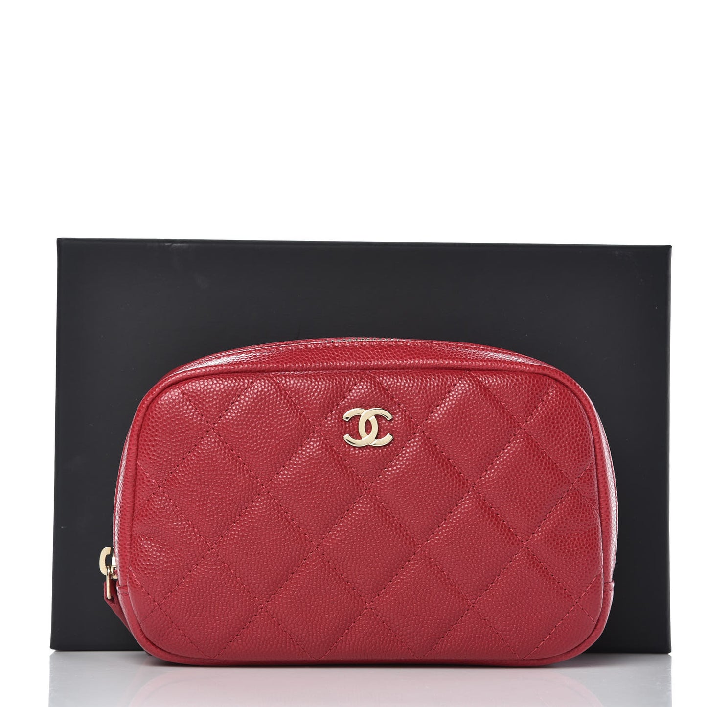 Caviar Quilted Small Curvy Pouch Cosmetic Case Dark Pink