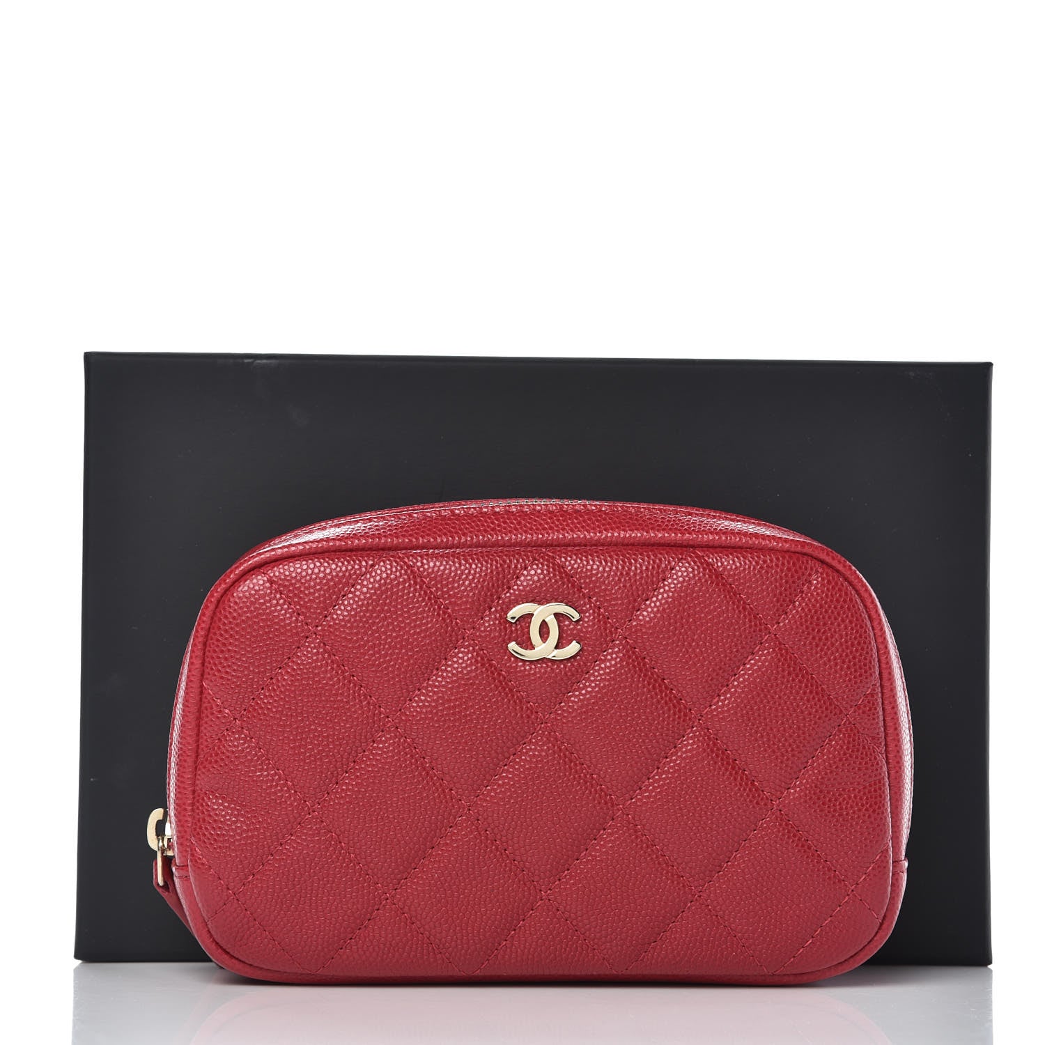 Chanel Caviar Quilted Small Curvy Pouch Cosmetic Case Dark Pink 8 of 8