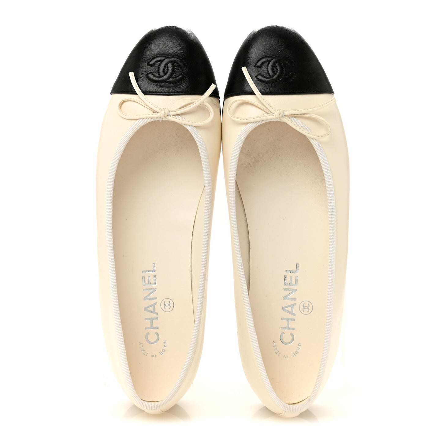 Lambskin Cap Toe CC Ballerina Flats 39.5 White Black